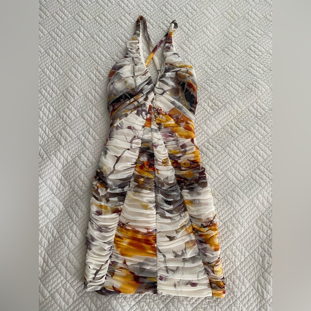 Bebe Vibrant Multicolor Bodycon Mesh Dress